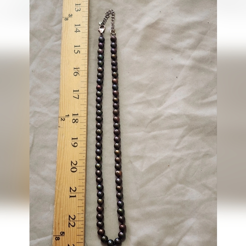 Vintage Tahitian Black Pearl Necklace Sterling Silver Chain/Clasp Marked/Tested+